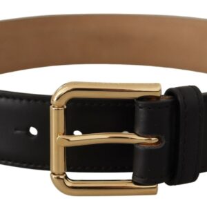 Dolce & Gabbana Sort Solid Læder Classic Guld Waist Buckle Bælte