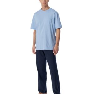 Schiesser Long Pyjamas With Short Sleeve Marine/Blå bomuld 48 Herre