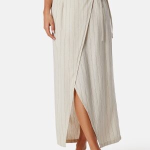 VERO MODA Vmmindy High Waist long wrap linen skirt Beige/Striped 38