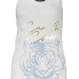 Cavalli Class Chic Hvid Cotton Tank Top with Iconic Print