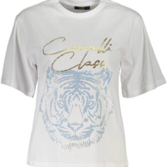 Cavalli Class Chic Hvid Printed Tee with Timeless Elegance