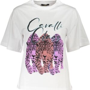 Cavalli Class Chic Slim Fit White Tee with Signature Print