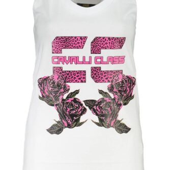 Cavalli Class Elegant Hvid Cotton Tank Top with Logo Print