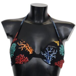 Chic Black Coral Print Bikini Top