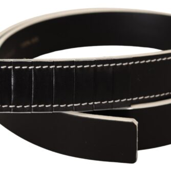 Chic Black Leather Fashion Belt with White Accents