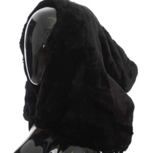 Chic Black Weasel Fur Hooded Scarf Wrap