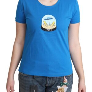 Chic Blue Cotton Tee with Iconic Print