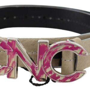 Costume National Beige Leather Fashion Belt with Logo Detail