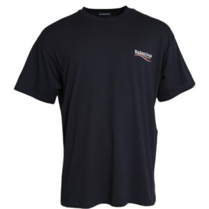 Dark Blue Cotton Logo Crew Neck Short Sleeves T-shirt