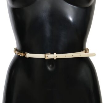 Dolce & Gabbana Champagne Crystal Embellished Leather Belt