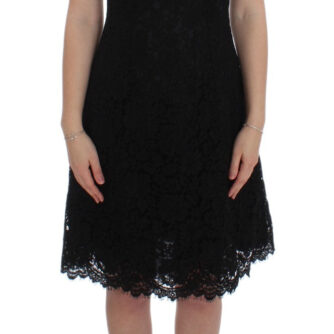 Dolce & Gabbana Elegant Black Floral Lace Knee-Length Dress