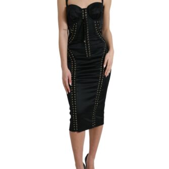 Dolce & Gabbana Elegant Black Lace-Up Midi Bodycon Dress