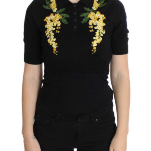 Dolce & Gabbana Elegant Black Silk Floral Polo Top