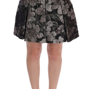 Dolce & Gabbana Elegant Black Silver-Floral Straight Skirt