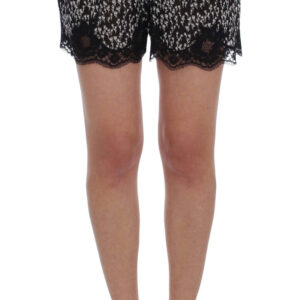 Dolce & Gabbana Elegant Black & White Floral Lace Silk Shorts