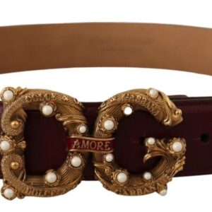 Dolce & Gabbana Elegant Bordeaux Leather Amore Belt