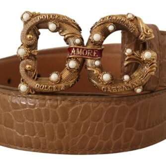 Dolce & Gabbana Elegant Croco Leather Amore Belt with Pearls