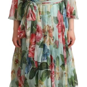 Dolce & Gabbana Elegant Floral Green Midi Silk Dress