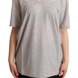 Dolce & Gabbana Elegant Gray V-Neck Cotton Tee