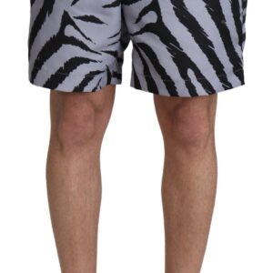 Dolce & Gabbana Elegant Gray Zebra Print Swim Trunks