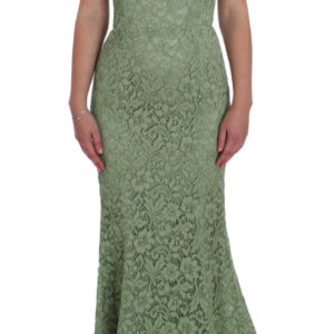 Dolce & Gabbana Elegant Green Floral Lace Maxi Dress