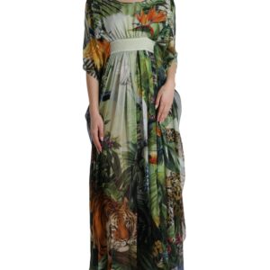 Dolce & Gabbana Elegant Jungle Print Maxi Silk Dress