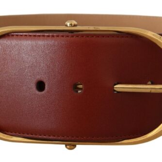 Dolce & Gabbana Elegant Maroon Leather Belt with Gold Accents