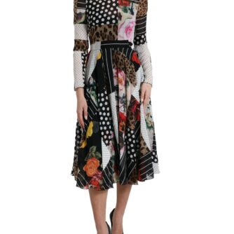 Dolce & Gabbana Elegant Patchwork Silk Midi A-Line Dress