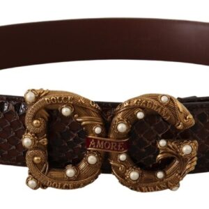 Dolce & Gabbana Elegant Phyton Leather Pearl Buckle Belt