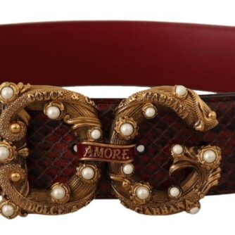 Dolce & Gabbana Exotic Python Leather Belt with Vintage Brass Buckle