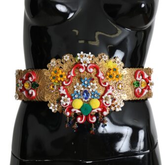 Dolce & Gabbana Golden Floral Crystal Embellished Waist Belt