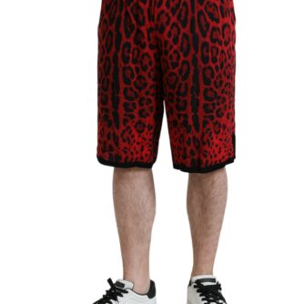 Dolce & Gabbana Red Leopard Print Viscose Bermuda Shorts