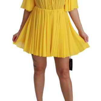 Dolce & Gabbana Silk Pleated A-line Mini Dress in Sunshine Yellow