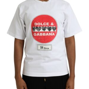 Dolce & Gabbana White Amor Heart Cotton Crewneck Short Sleeve T-shirt