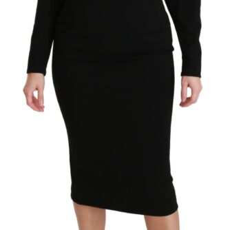 Elegant Black Bodycon Sheath Midi Dress