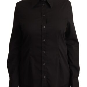 Elegant Black Cotton Blend Collared Top