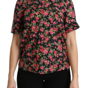 Elegant Black Floral Crew Neck Top