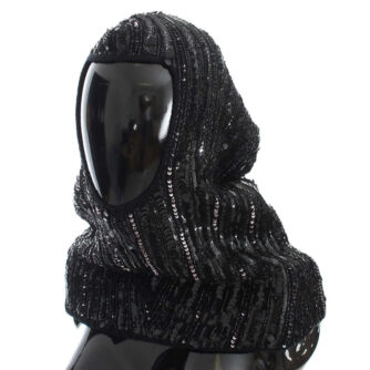 Elegant Black Sequined Hooded Scarf Wrap