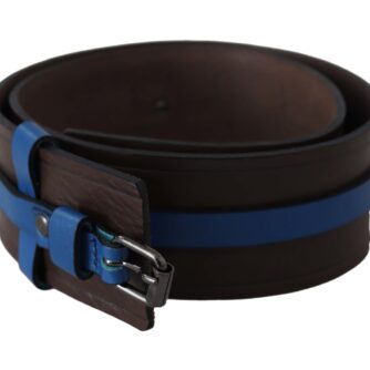 Elegant Brown Leather Belt with Blue Lining