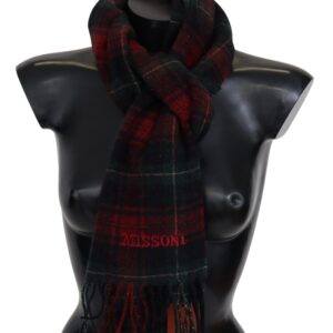 Elegant Check Wool Scarf with Logo Embroidery