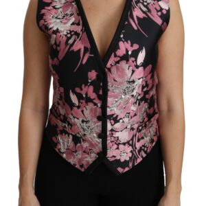 Elegant Floral Brocade Plunging Vest Top