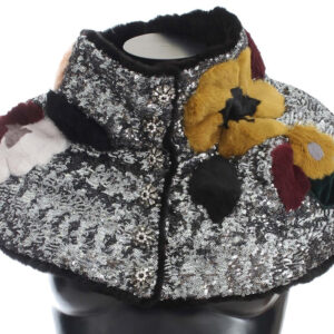 Elegant Floral Sequined Fur Scarf