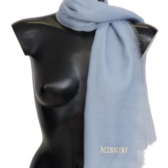 Elegant Light-Blue Cashmere Scarf with Fringes