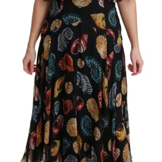 Elegant Sea Shells Print Silk Midi Dress