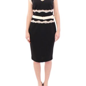 Elegant Sheath Lace Dress in Black and Beige