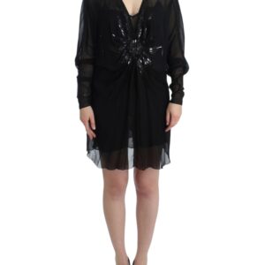 Elegant Sheer Black Silk Blouson Dress