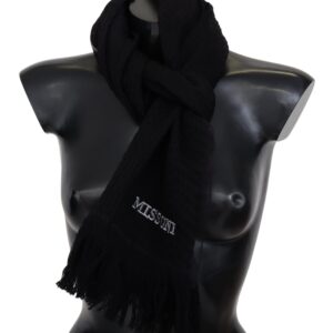 Elegant Wool Silk Unisex Black Scarf