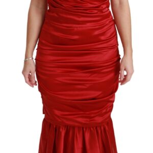 Exquisite Red Silk Fit and Flare Midi Dress