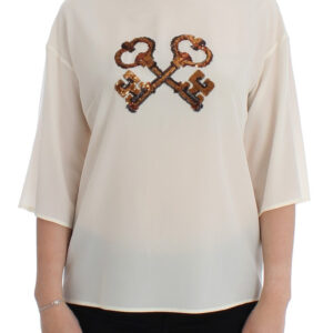 Ivory Sequined Silk Blouse Top