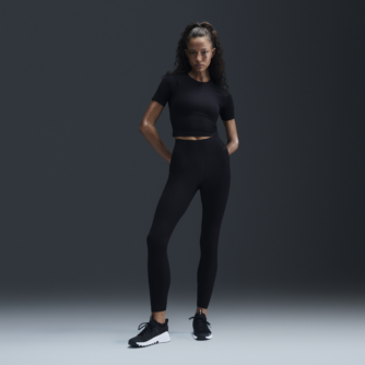 Nike Zenvy Rib-leggings i 7/8-længde med høj talje og let støtte til kvinder - sort